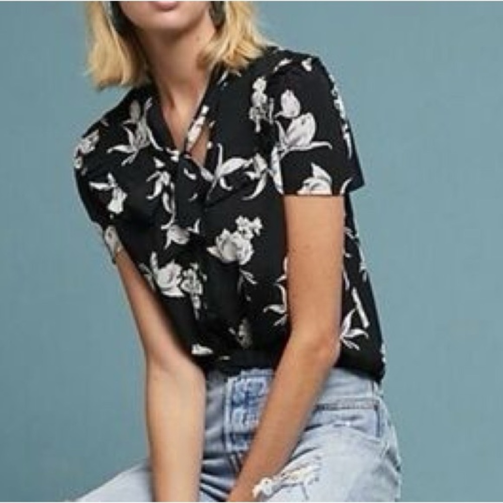 Anthropologie Black and White Floral Blouse